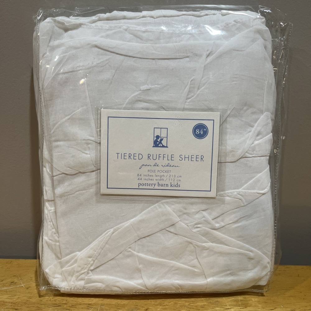 POTTERY BARN KIDS Tiered Ruffle‎ Sheer Panel White Cotton 44" x 84" One